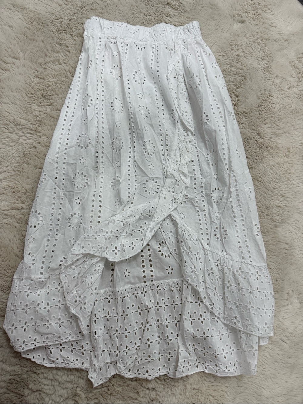 White Eyelet Midi Skirt - Lightweight Summer Layer Valentina Naldi size large